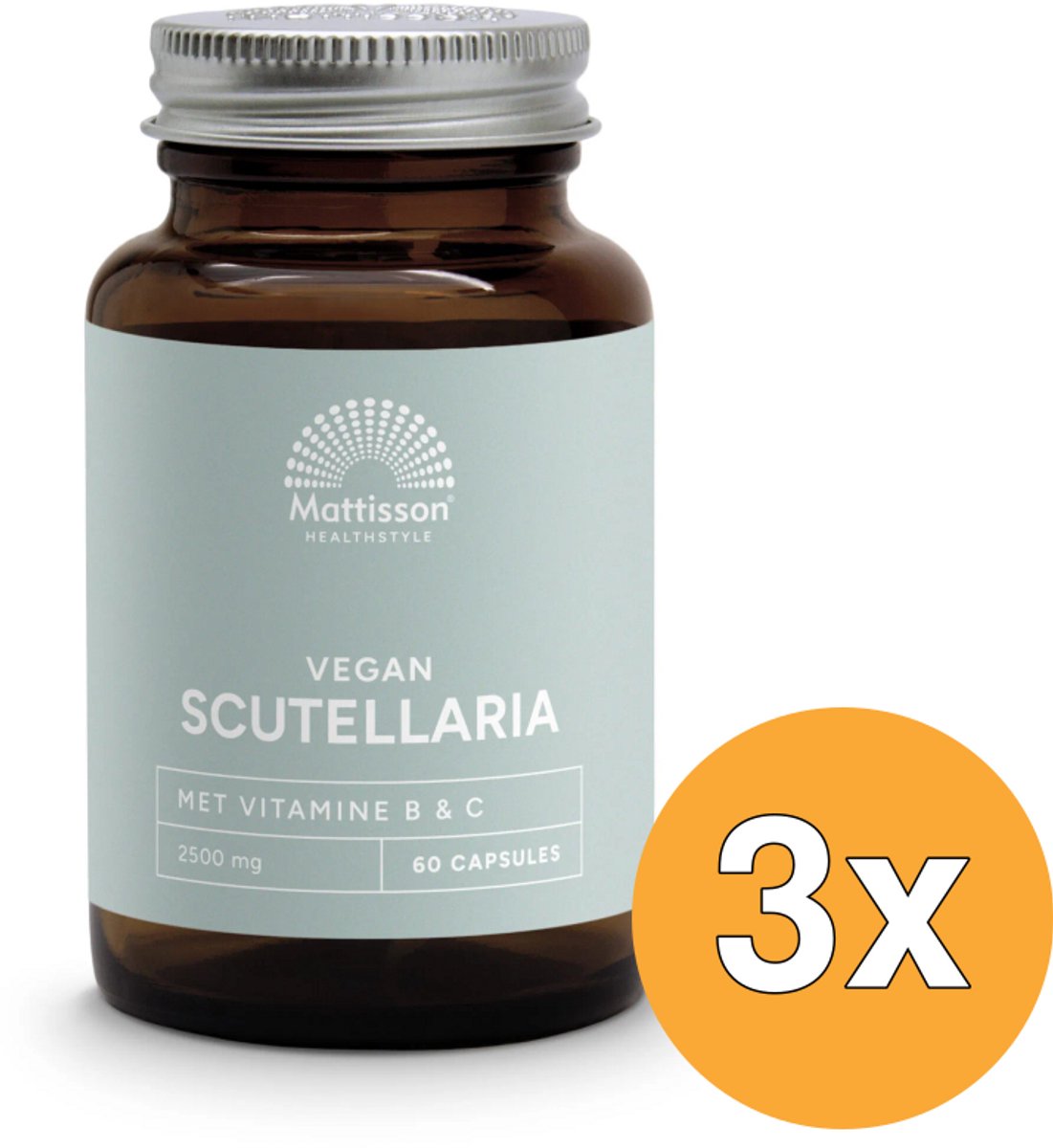 3x Mattisson Scutellaria 2500Mg Met Vit B C Curcumine Vegan (60 vega capsules)