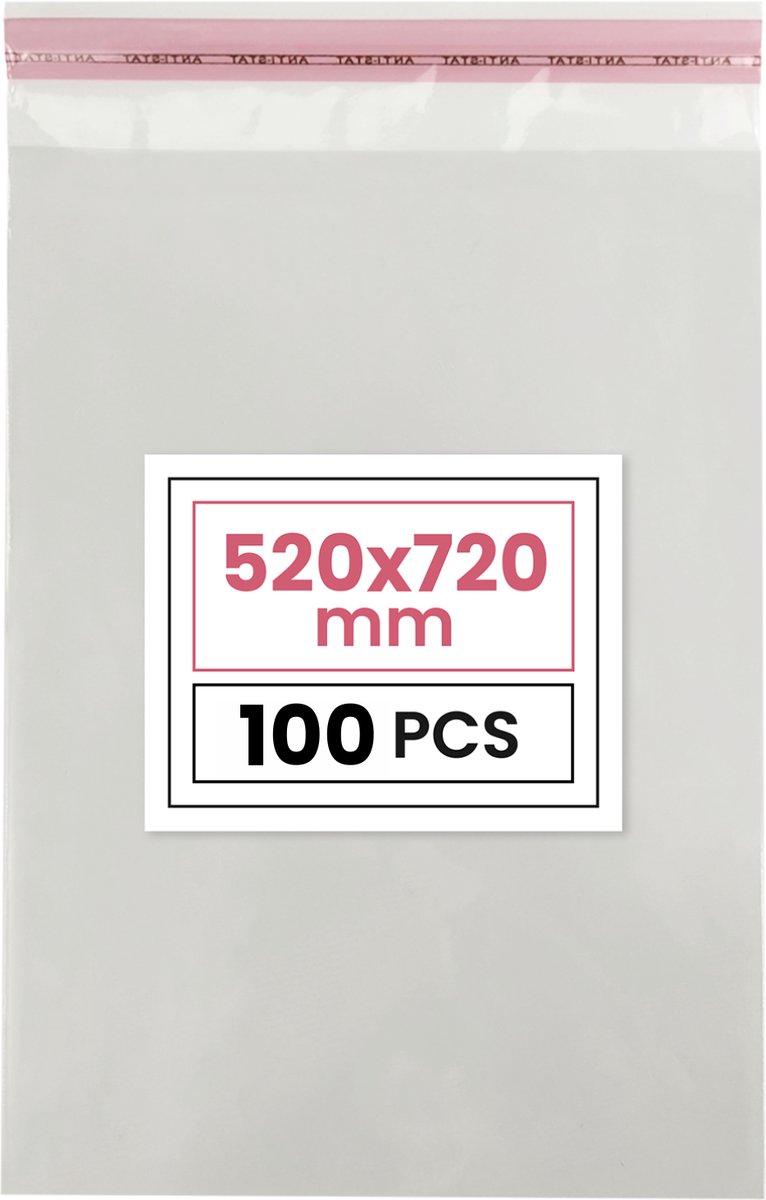 Plastic zakjes met plakstrim - 52x72 cm - transparant - 100 zakken
