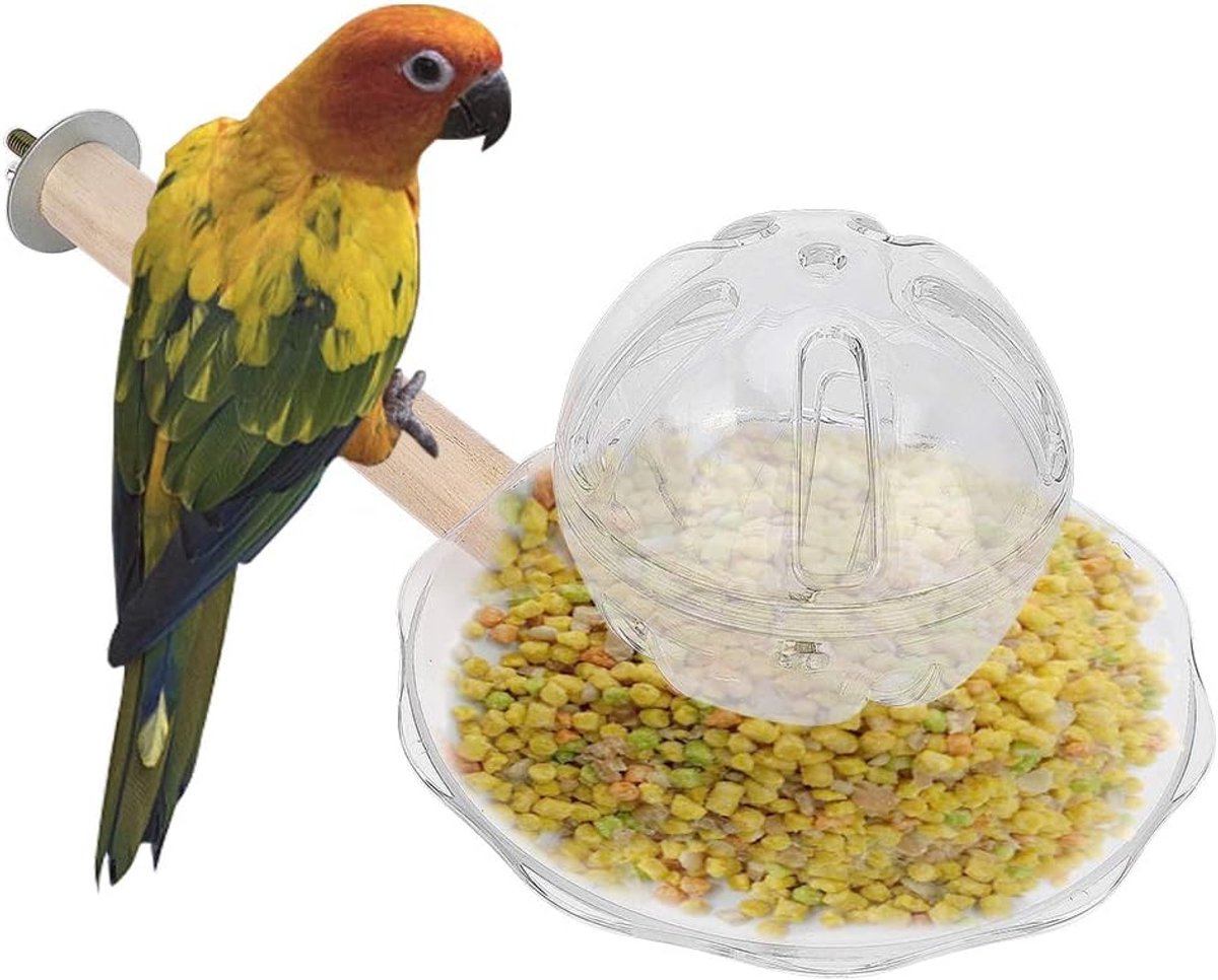 Vogel Voer Speelgoed - Voederbal Schommel - Dieren Training Voeden - Acryl Hout Combinatie - 9cm Bal 25cm Staaf - N.v.t.