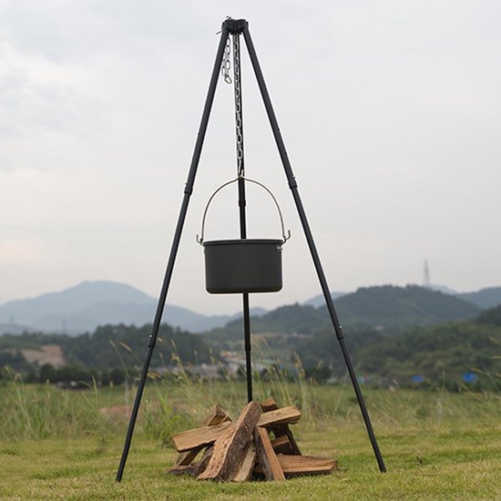 Camping Kookstatief - Driepoot Statief - Buiten Koken - Robuust Aluminium - 80 x 123.5 cm - Zwart — afbeelding 3