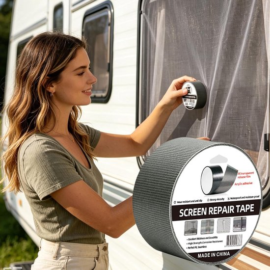 Vliegengaas reparatieset - Hor reparatie - Gaten dichten - Zelfklevend en flexibel - 1 meter - Grijs — afbeelding 5