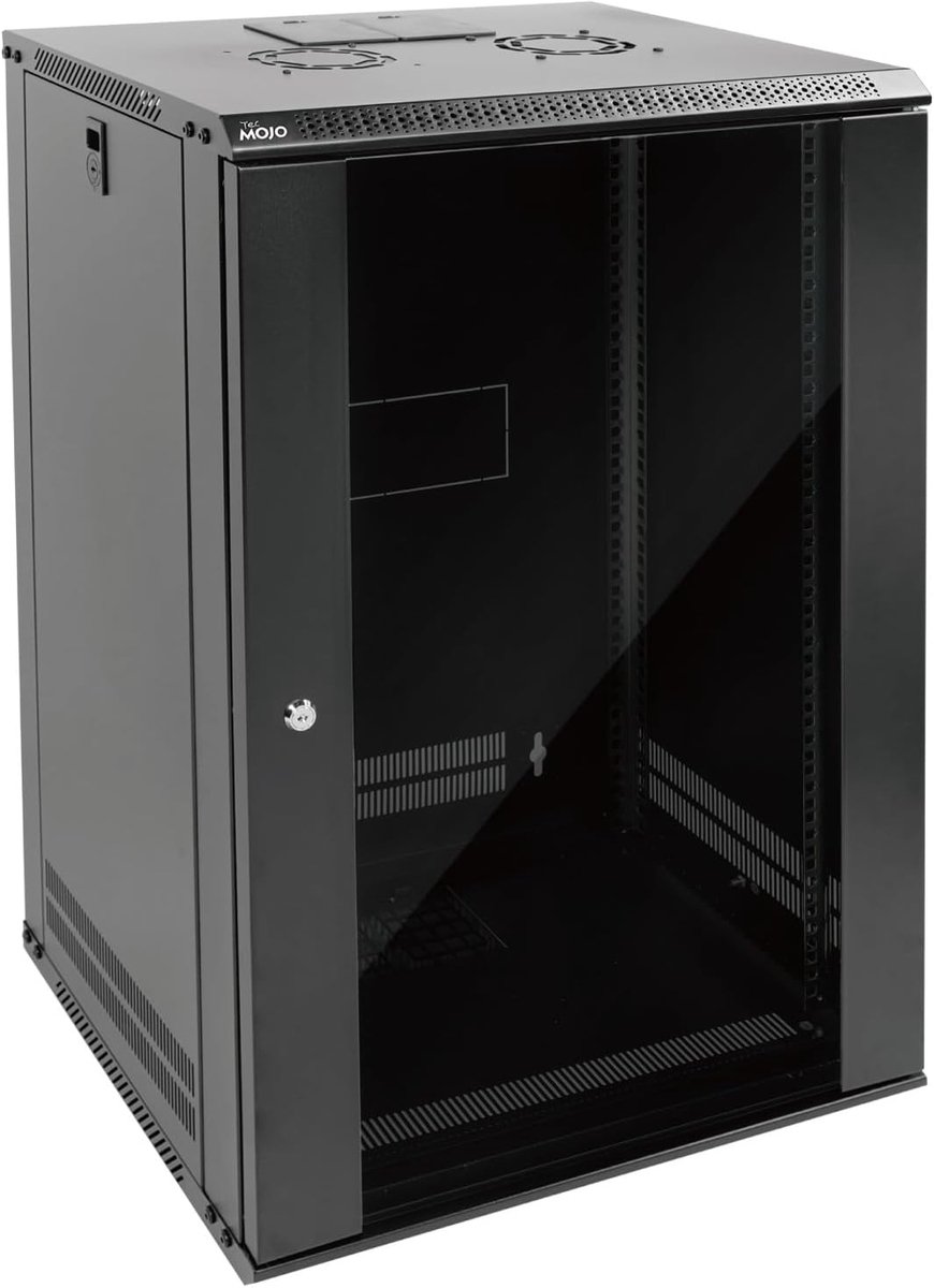Netwerkkast 19 inch - Serverkast Wandmontage - IT Installaties - Afsluitbare Glazen Deur - 18U 450 mm - Zwart