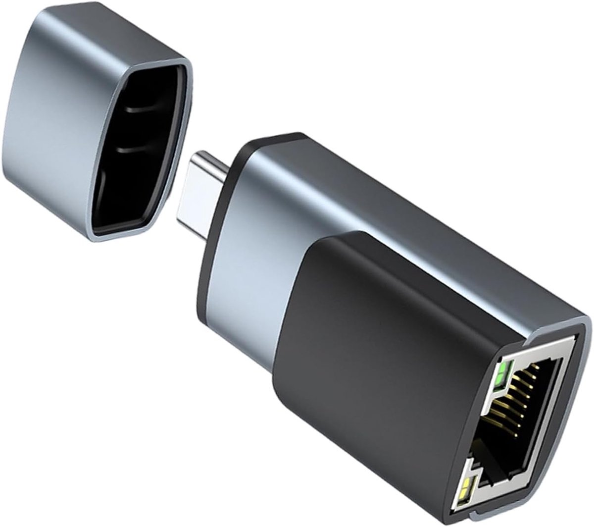 USB C Ethernet Adapter - Netwerkkaart Converter - Internet Stabiliseren - Snelle Gigabit Snelheid - 56 mm - Grijs