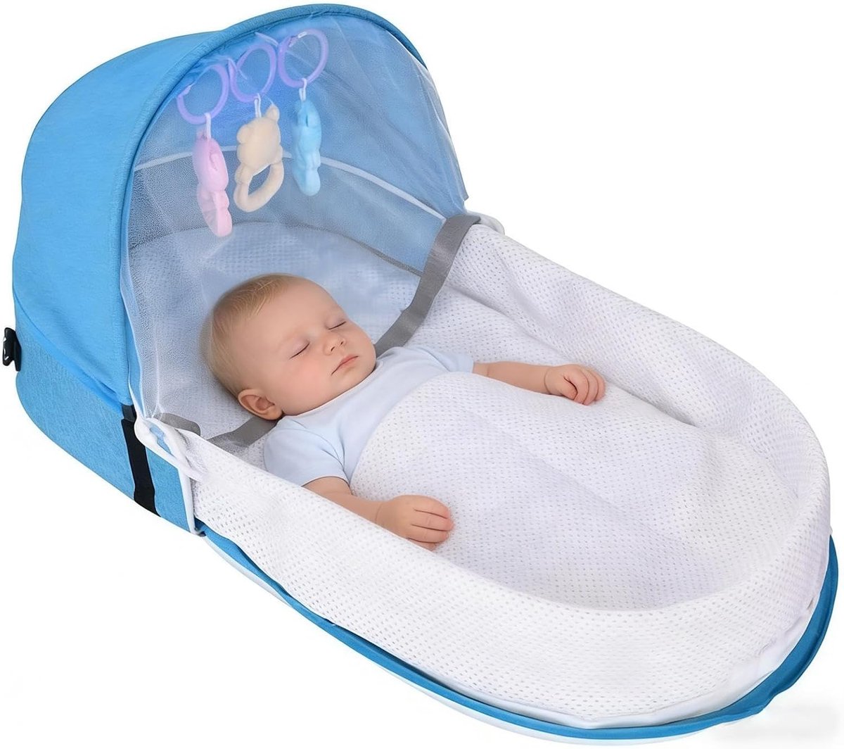 Draagbaar Reisbed - Baby Reiswieg - Comfortabel Slapen - Wasbaar en Herbruikbaar - 42 x 34 cm - Blauw