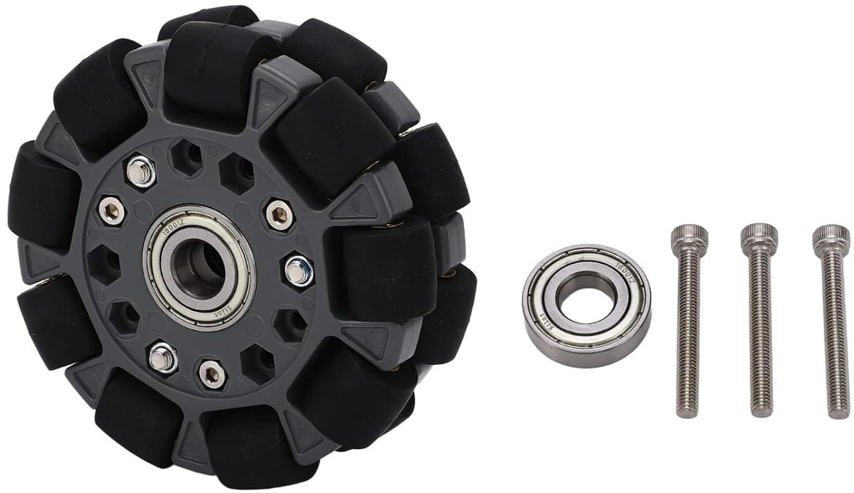 Robot Omni Wiel - Stuurwiel Robot - Robotbouw Project - Nylon Rubber Messing - 100 Mm Diameter - Zwart Grijs