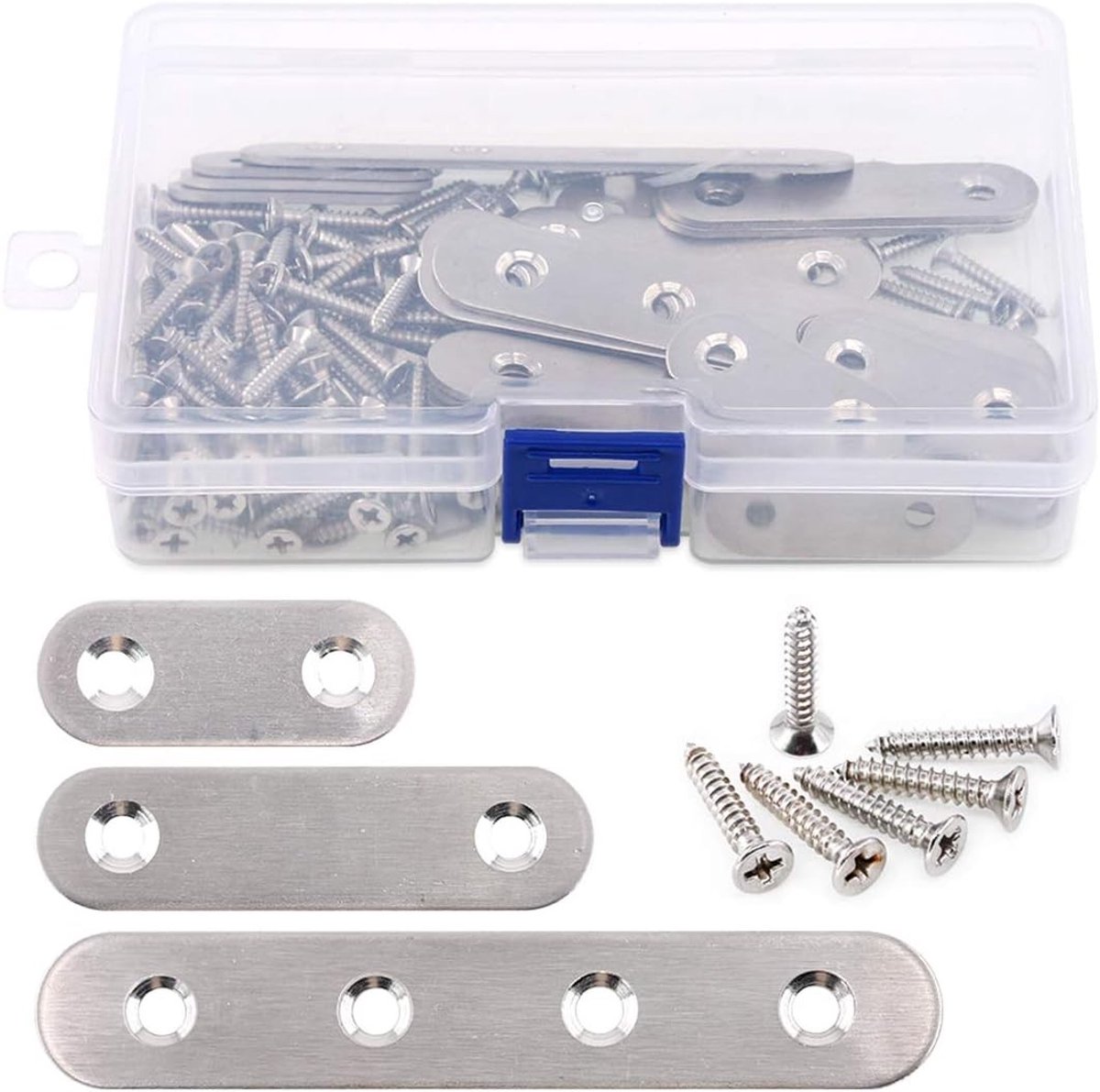 35 Stuks RVS Rechte Haakbeugels van 4cm, 6cm en 10.2cm voor Assemblage en Reparatie, Inclusief 80 Schroeven, Ideaal voor Klussen en Doe-Het-Zelf Projecten