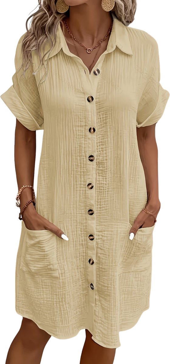 Currero Zomerjurk Dames Zomerjurken Volwassenen Vrouwen Midi Jurk Ibiza Stijl Sundress Dress XXL Creme