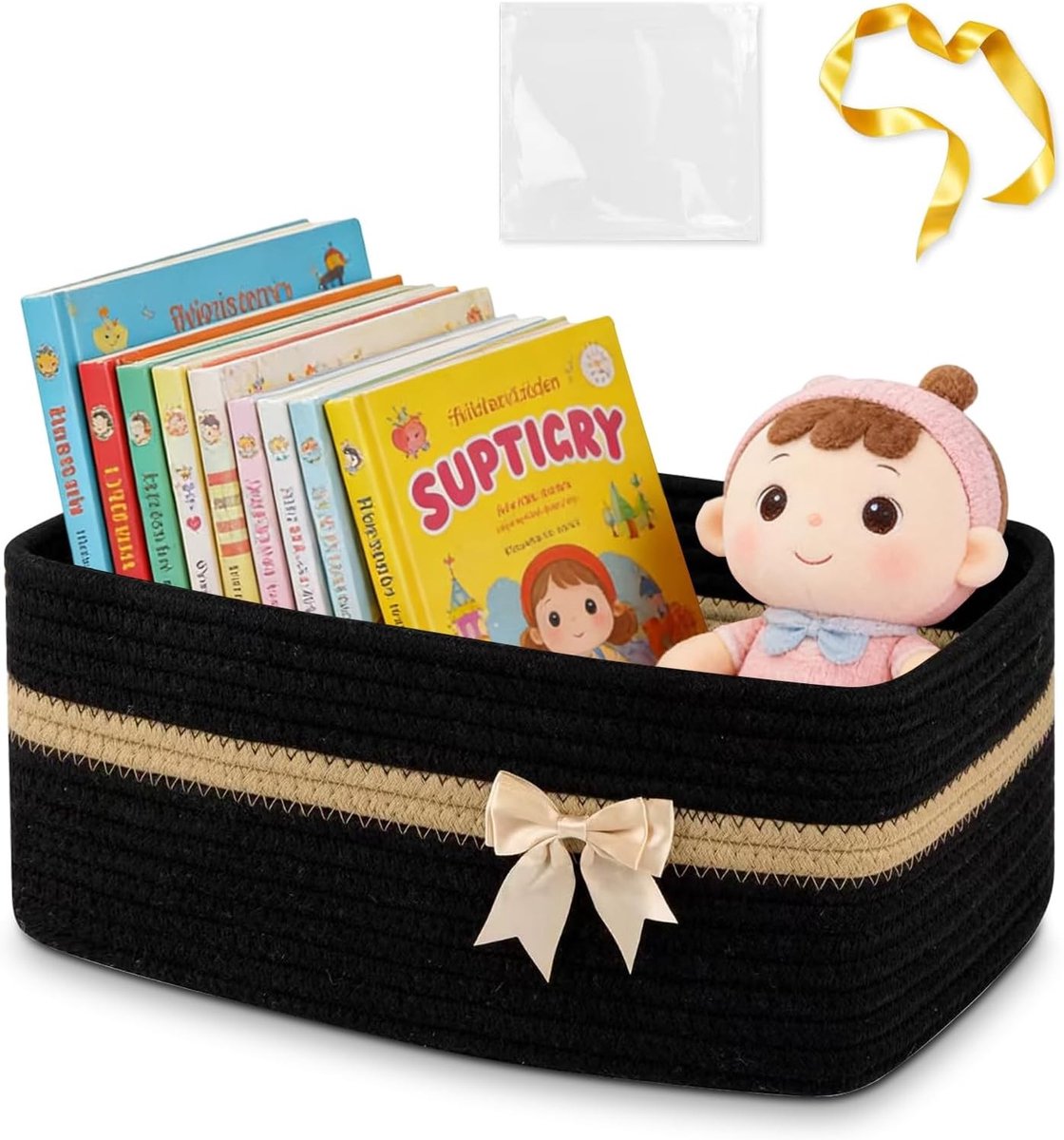 Gevlochten opbergmand met handgrepen, 34 x 15 x 25 cm, multifunctionele organizer voor speelgoed, handdoeken en snacks, perfect voor de kinderkamer en woonkamer