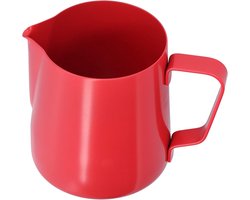 Melkopschuimkan Roestvrijstaal - Koffiekan Stoomkan - Latte Art Maken - PTFE-gecoate Spitse Uitloop - 400 Ml - Rood