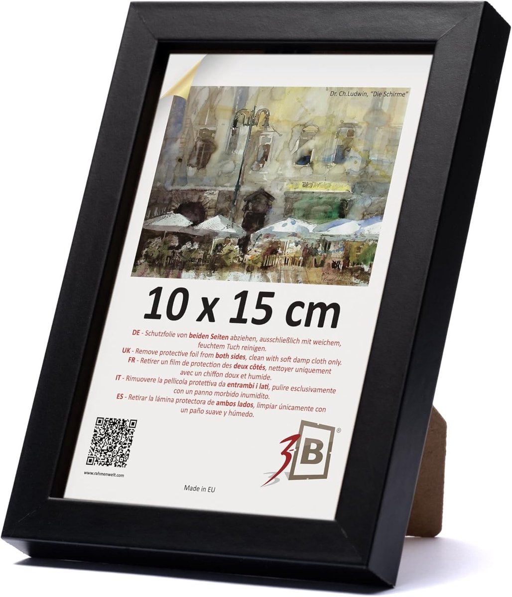Fotolijst - Zwart - Houten Frame - Acrylglas - Voor Foto's tot 10x15 cm