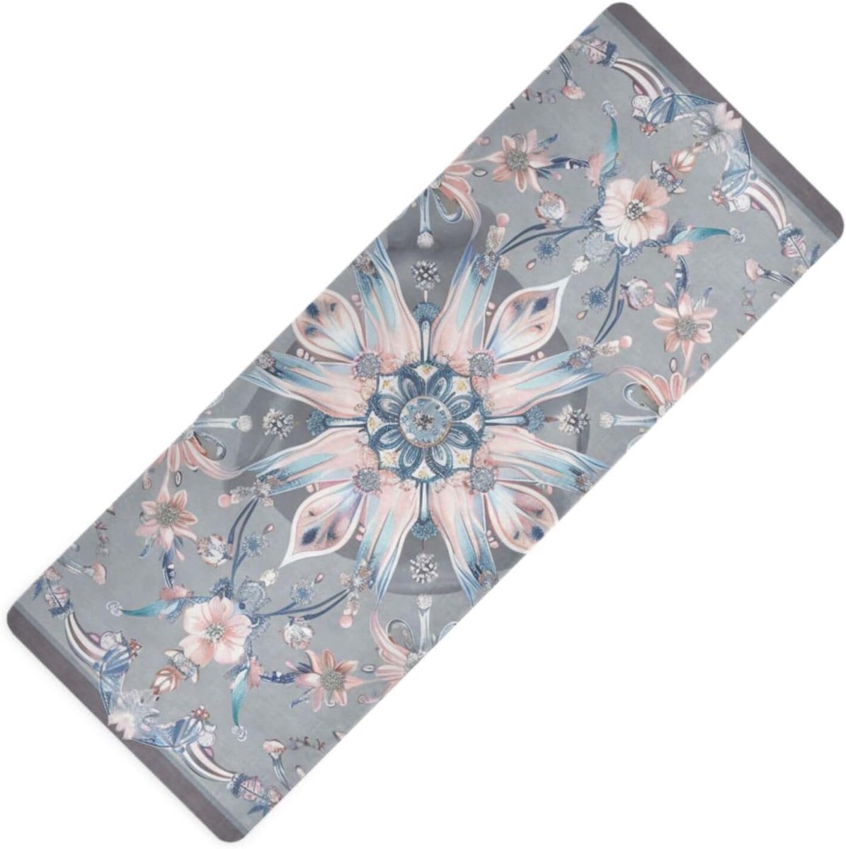 Yogamat - Fitness onderlegger - Thuis sporten - Niet-giftig natuurlijk rubber - 71x26 inch - Grijs blauw bloem