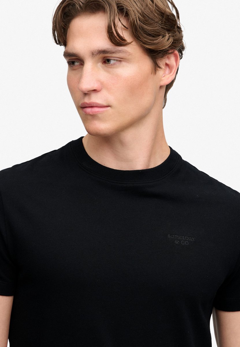 Superdry Essential Gestapeld Logo Geborduurde T-shirt Heren T-shirts Zwart