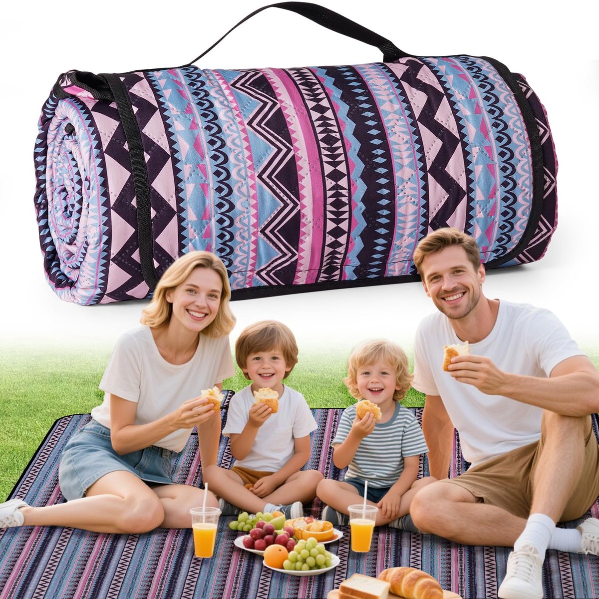Waterdichte Picknickkleed 200 x 200 cm - Extra Groot - Zandafstotend & Wasbaar - Opvouwbaar - Bohemian Design - Voor Picknick, Strand, Camping & Outdoor