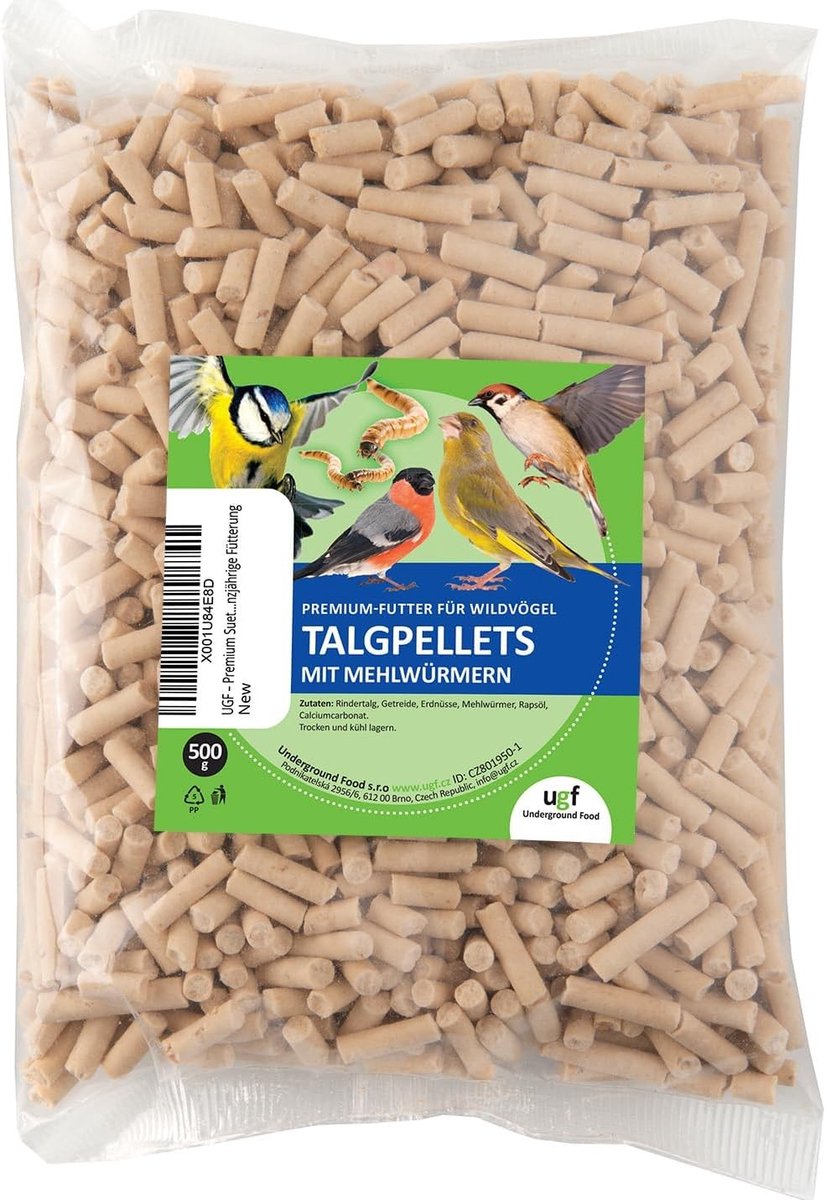 Premium Niervetpellets met Meelwormen - 500g - Gezond Vogelvoer - Divers Voedingsaanbod - Voor Wilde Vogels