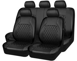 Autostoelhoezen Set - Stoelbekleding Beschermers - Auto Interieur - Waterdicht PU Leer - 9-Delig - Zwart