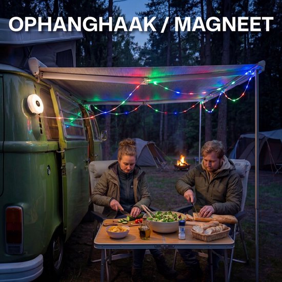 Solar Camping Lamp (3in1) Tentlamp, Lichtsnoer, Powerbank op Zonneenergie en USB-C - Kampeerlamp met Lampjes Slinger in Warm Wit en RGB - Campinglamp Zonnepaneel / Zonne Energie Oplaadbaar van Solar — afbeelding 5