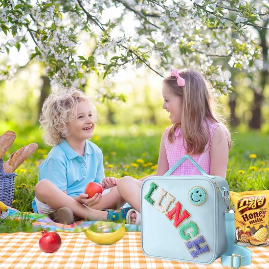 VHV - Lunchbag - Geïsoleerde lunchtas met verstelbare schouderriem - Smiley koeltas voor school en picknick - Blauw van Vhv — afbeelding 5