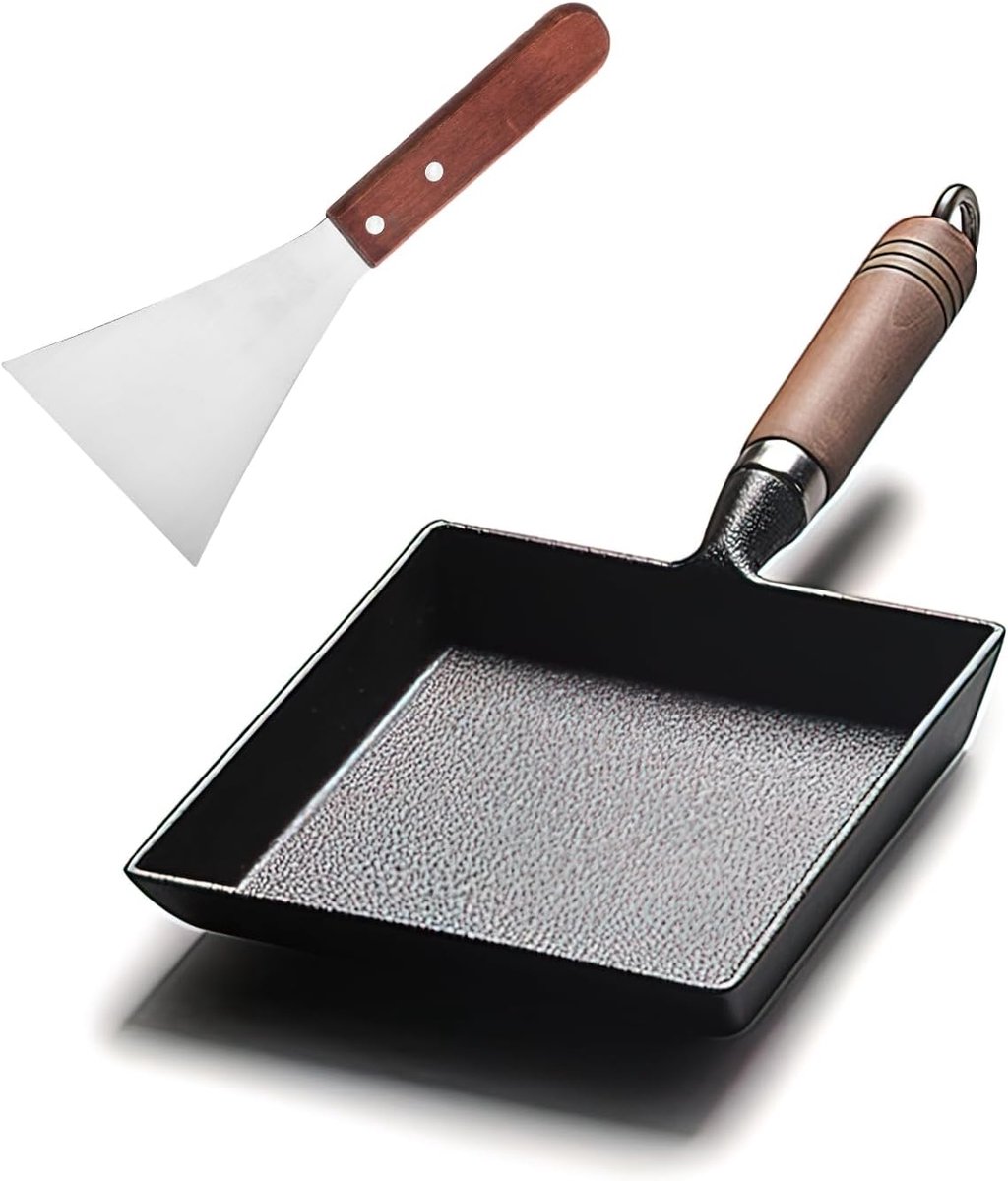 Gietijzeren pan - Omeletpan koekenpan - Japanse omeletten maken - Vooraf gekruid oppervlak - 20 x 185 cm - Zwart