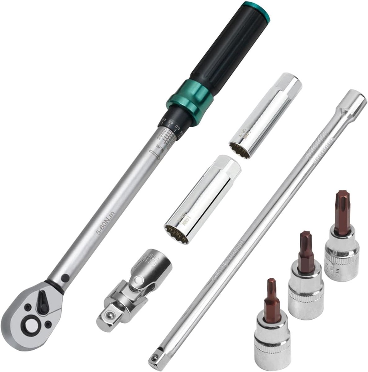 Bougiesleutel Set - Momentsleutel Gereedschap - Motoronderhoud - Magnetisch Roteerbaar - 3/8 Inch - Zilverkleurig