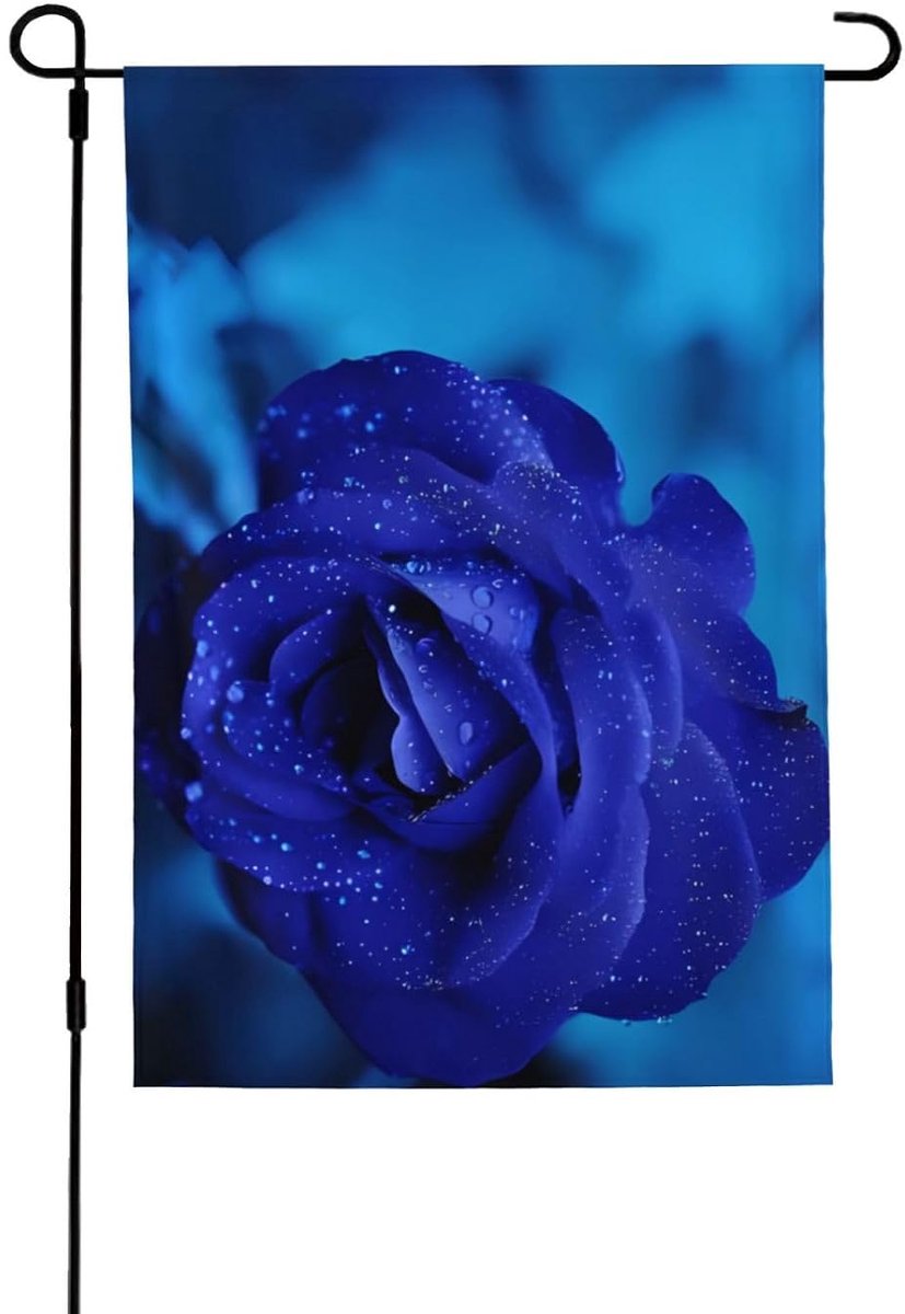 Tuinvlag Blauwe Roos - Decoratie Vlag Buiten - Tuin Aankleden - Dubbelzijdig Bedrukt - 102 x 71 cm - Blauw