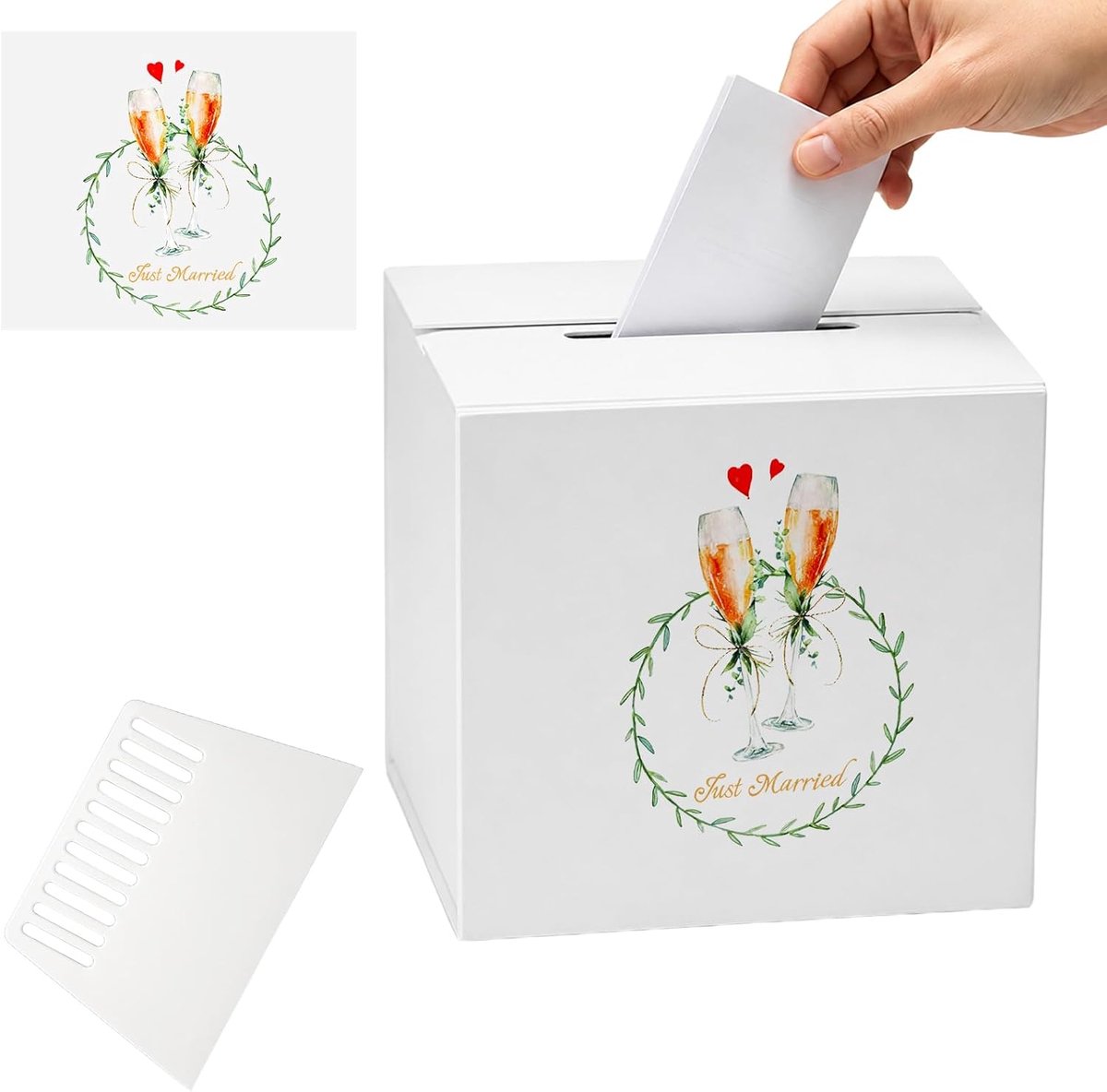Kaartendoos Bruiloft - Witte Kartonnen Doos - Geldgeschenken Ontvangen - Inclusief Transferstickers - 21 x 21 x 21 cm - Wit