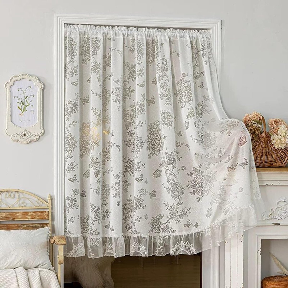 Kanten Gordijnen - Vitrage Decoratie - Zonlicht Filteren - Elegant Bloempatroon - 300x150 cm - Wit