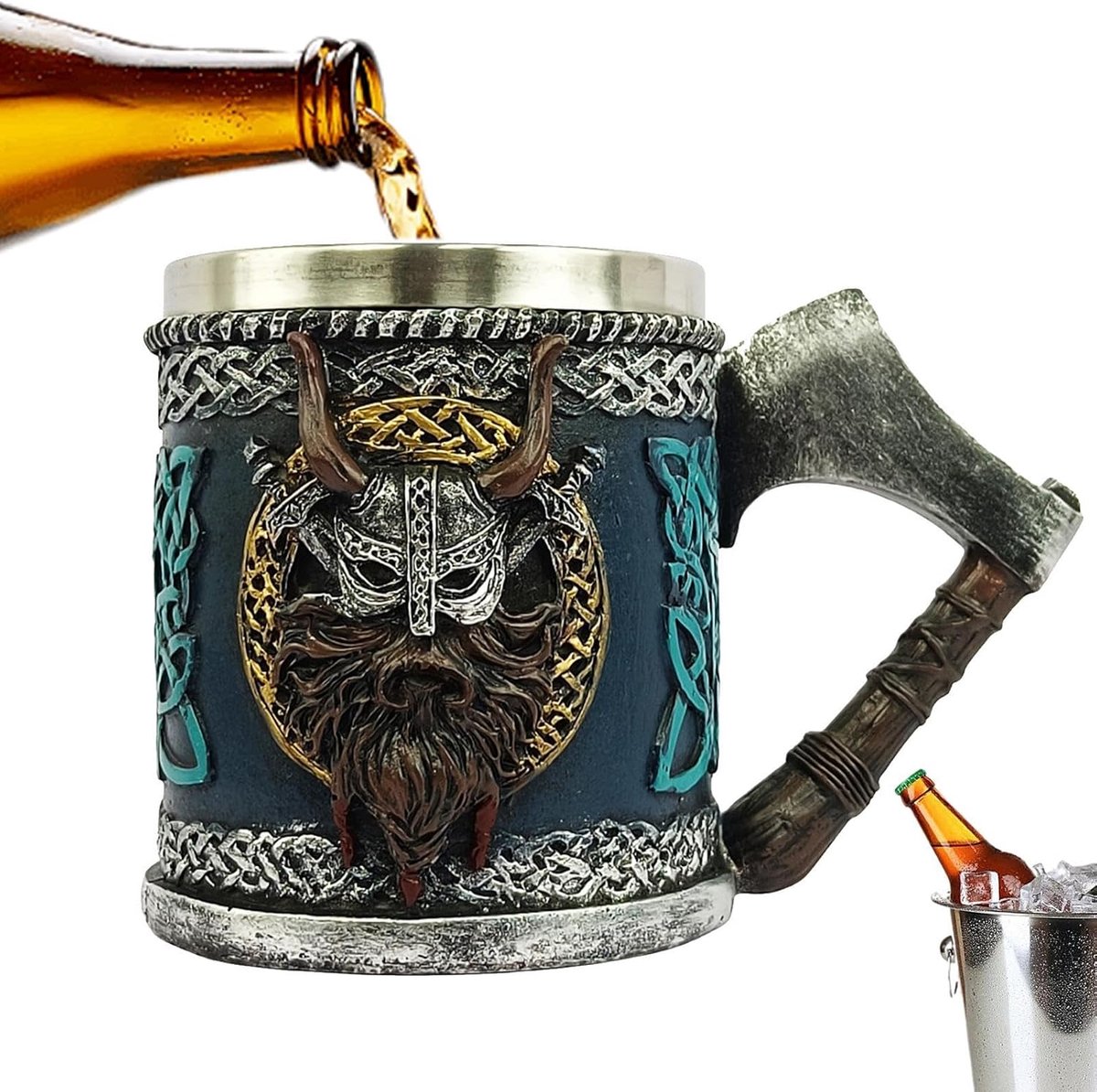 Lzwintrading - Bierglazen Speciaal Bier - Bierglas - Bierpul - Nordic Viking Krijger Mok Tankard 450ML - Kerstmis Halloween Bar Drinkware Heren Gift
