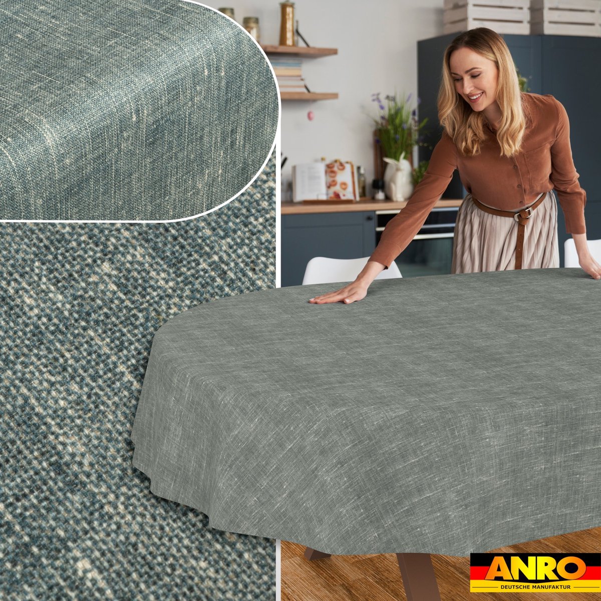 ANRO Tafelkleed Effen linnenlook Meerkleurig Ovaal 160x140cm Rechte rand Afwasbaar Waterafstotend