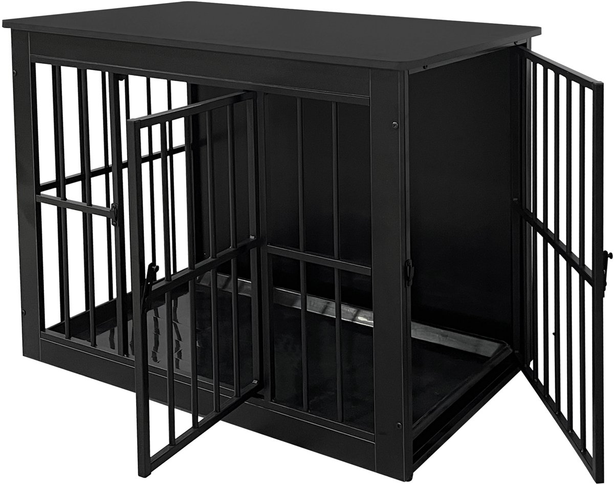 Bench voor kleine en middelgrote honden - hondenhok - hondenbench - hondenkooi - voor binnen - inclusief hygiënische bak voor in het hok - 97.5 cm x 59 cm x 76 cm