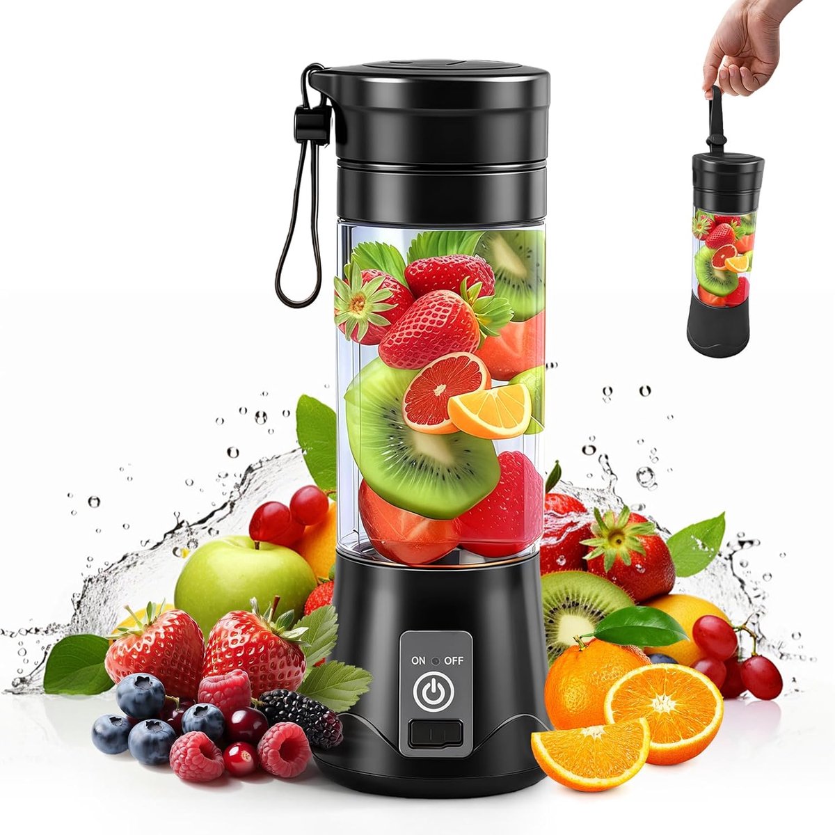 Thijox - 380ML Draagbare Elektrische Mixer - USB-entsafter - Mini Smoothie Maker voor Reizen en Sportschool - Zwart - Perfect voor Shakes en Smoothies