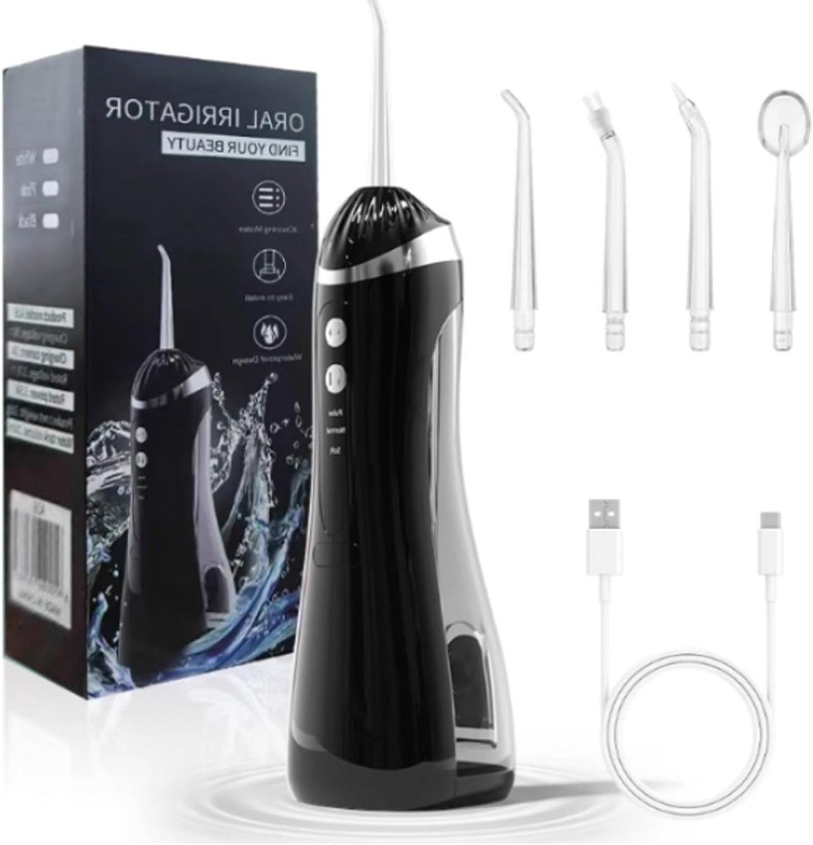 Thijox - Draadloze Draagbare Monddouche met 4 Modi en 3 Intensiteiten, Tandontkalker voor Thuis en Reizen, Zwarte Waterflosser voor Tandverzorging