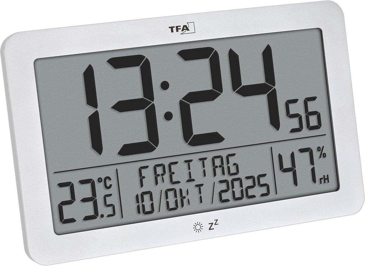 Thijox - Digitale Wand- en Tafelklok Met Temperatuur & Luchtvochtigheidsmeter - Groot Display, Wekker, Sluimerfunctie, Datum, Weekdag, Achtergrondverl