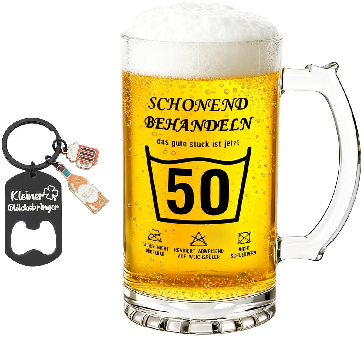Dailygoods - Bierglas 0,5 l cadeau 50e verjaardag man, cadeaus voor de 50e verjaardag man, 50e verjaardag mannen, bierglas met gravure met een flesopener Geschikt voor mannen, vrouwen, echtgenoot en vaders