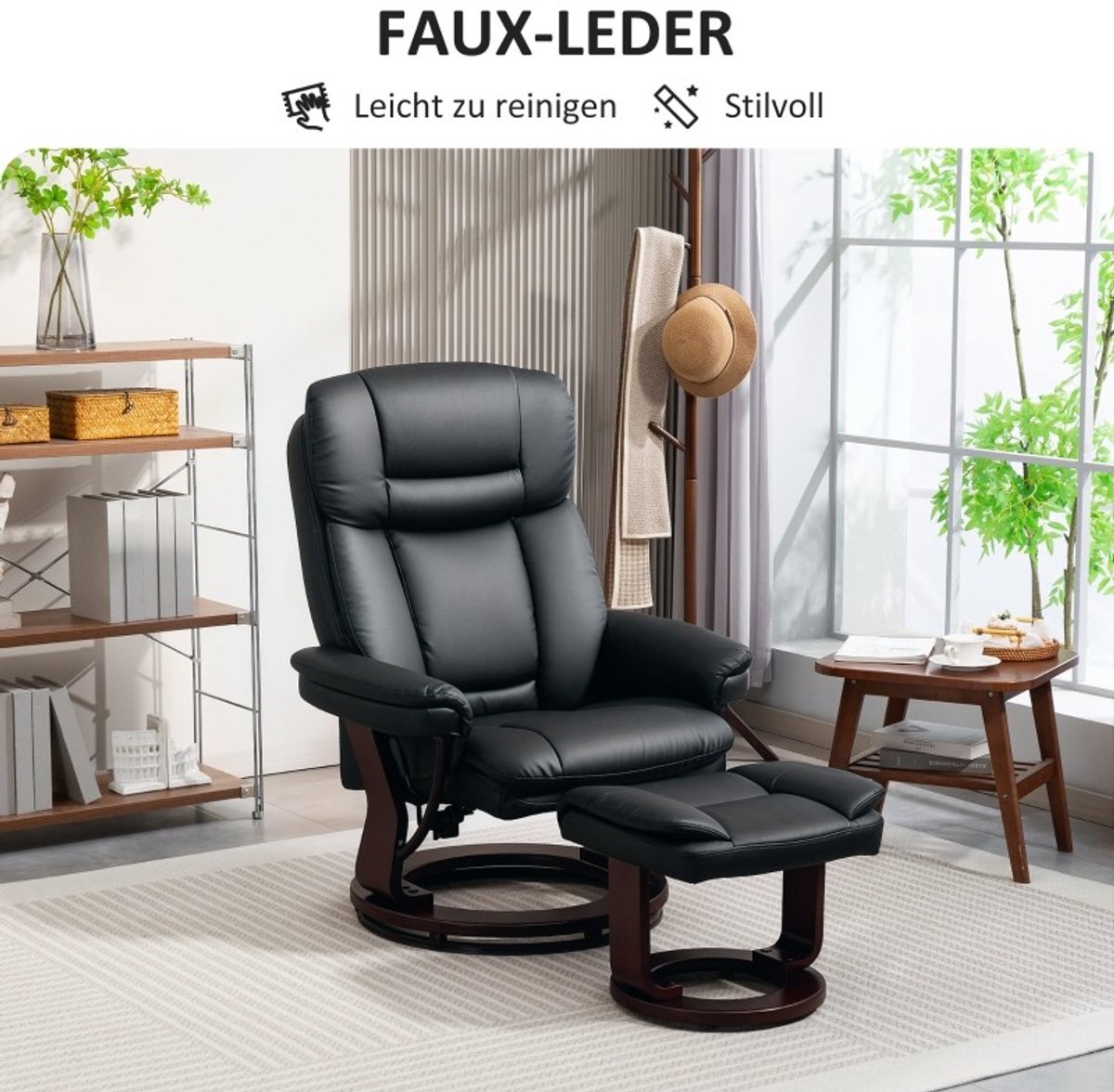 YYchan fauteuil met voetenbank - zwart - 86 x 83 x 107 cm
