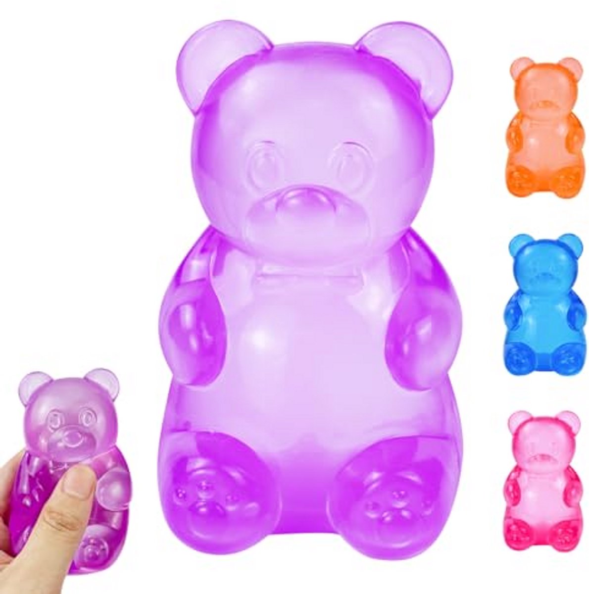 Ryoudavell - Gummy Bear Squishy Speelgoed - Paarse Taba Squishy Anti Stress Ballen voor Volwassenen en Kinderen - Rekbaar en Kneedbaar Sensorisch Antistress Speelgoed - Cadeau voor Verjaardag en Feestjes - Fidget Toy Stress Bear - Paars