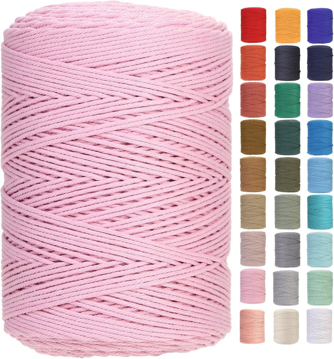 Premium Katoenen Macrame Touw 3 mm x 450 m, Zacht en Sterk, Ideaal voor Macrame Projecten en Creatieve Ambachten