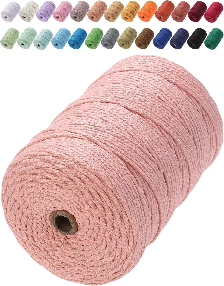 Premium Katoenen Macramé Touw 3mm x 200m - Zacht, Chemisch Vrij en Ideaal voor Macramé Projecten, Handwerk en Creatieve Decoraties