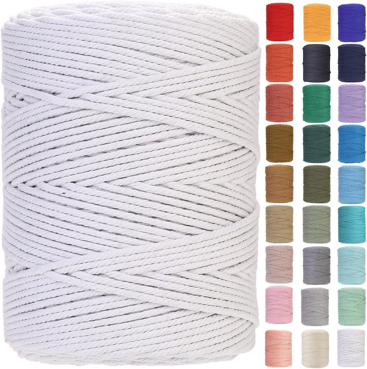 Premium Katoenen Macrame Touw 4 mm x 310 m, Zacht en Duurzaam voor Macrame Projecten, Chemievrij en Geschikt voor Creatieve Ambachten