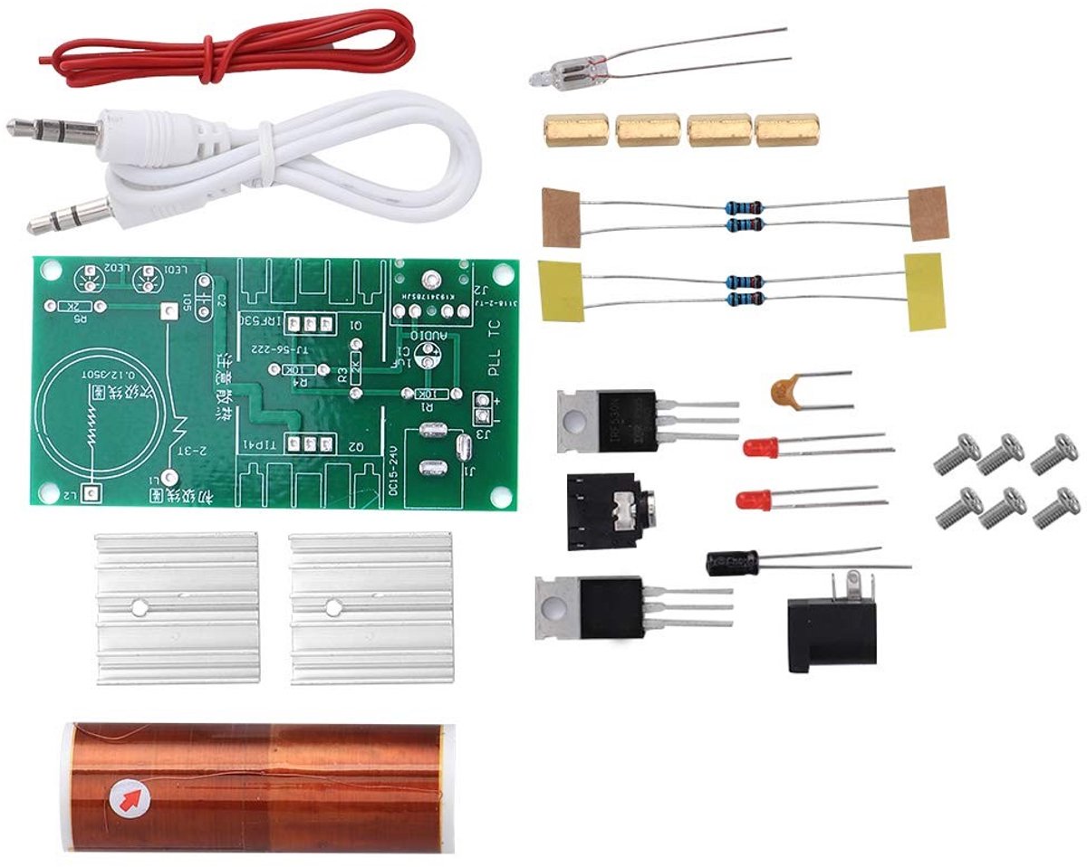 Ongeassembleerde mini DIY Tesla spoel module, eenvoudig te monteren, met lichtisolatie, muziekafspeelfunctie en ondersteuning voor boogfunctie, ideaal voor elektronica hobbyisten.