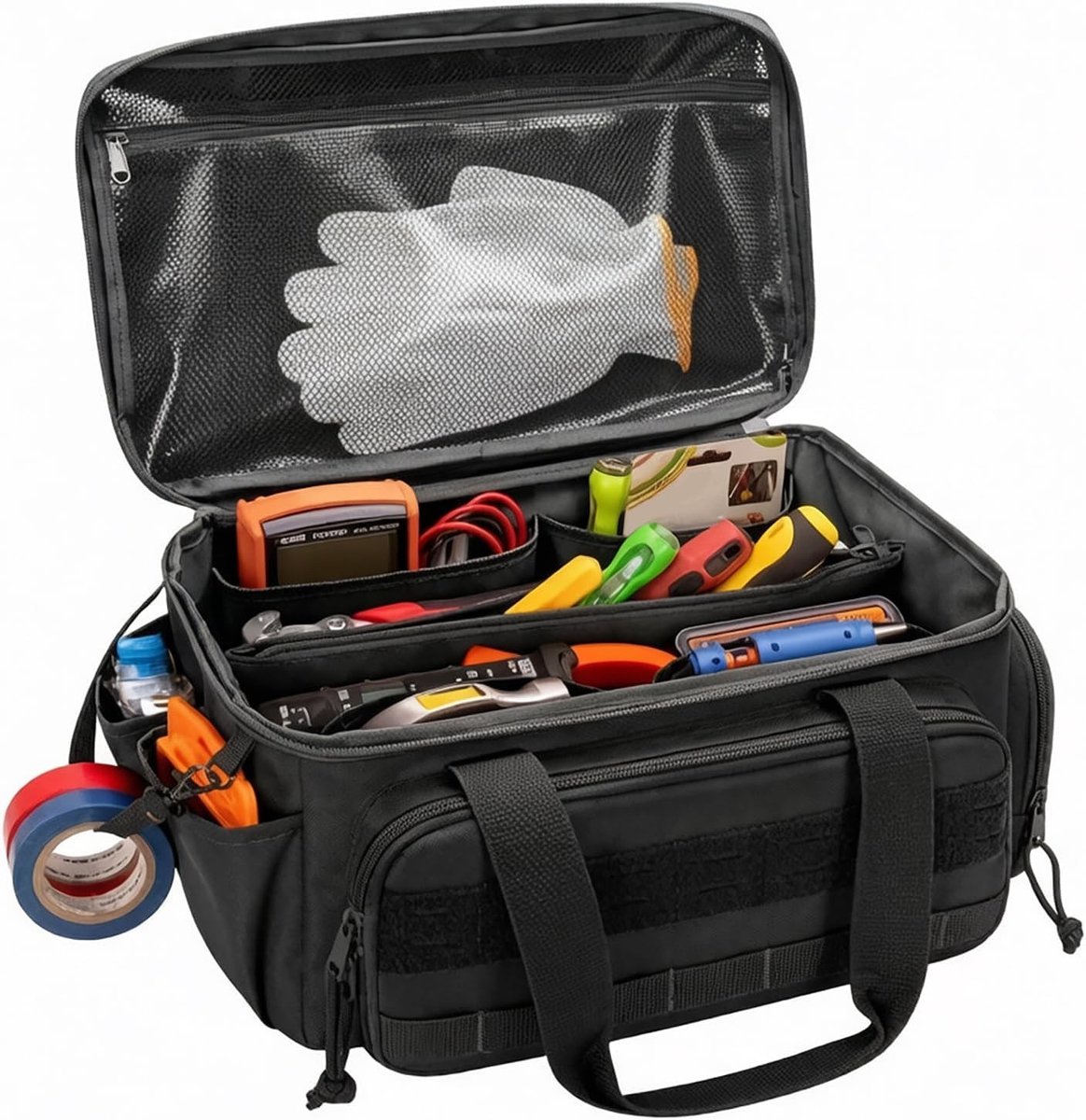 SnelShoppen - 14 inch Heavy Duty Tool Bag - Gereedschapskoffer met Brede Opening Rits, 20 kg Draagvermogen, Meerdere Binnen- en Buitenzakken, Voor Amb