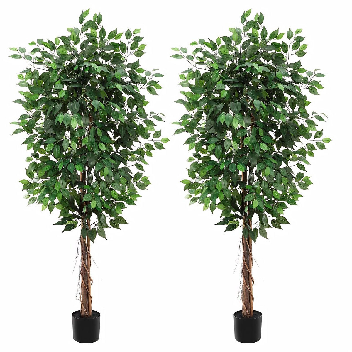 Set van 2 Kunstficus Bomen - Realistisch design met Houten Stam - voor woonkamer en kantoor - 183cm Groen Zijdeplant - 230 cm