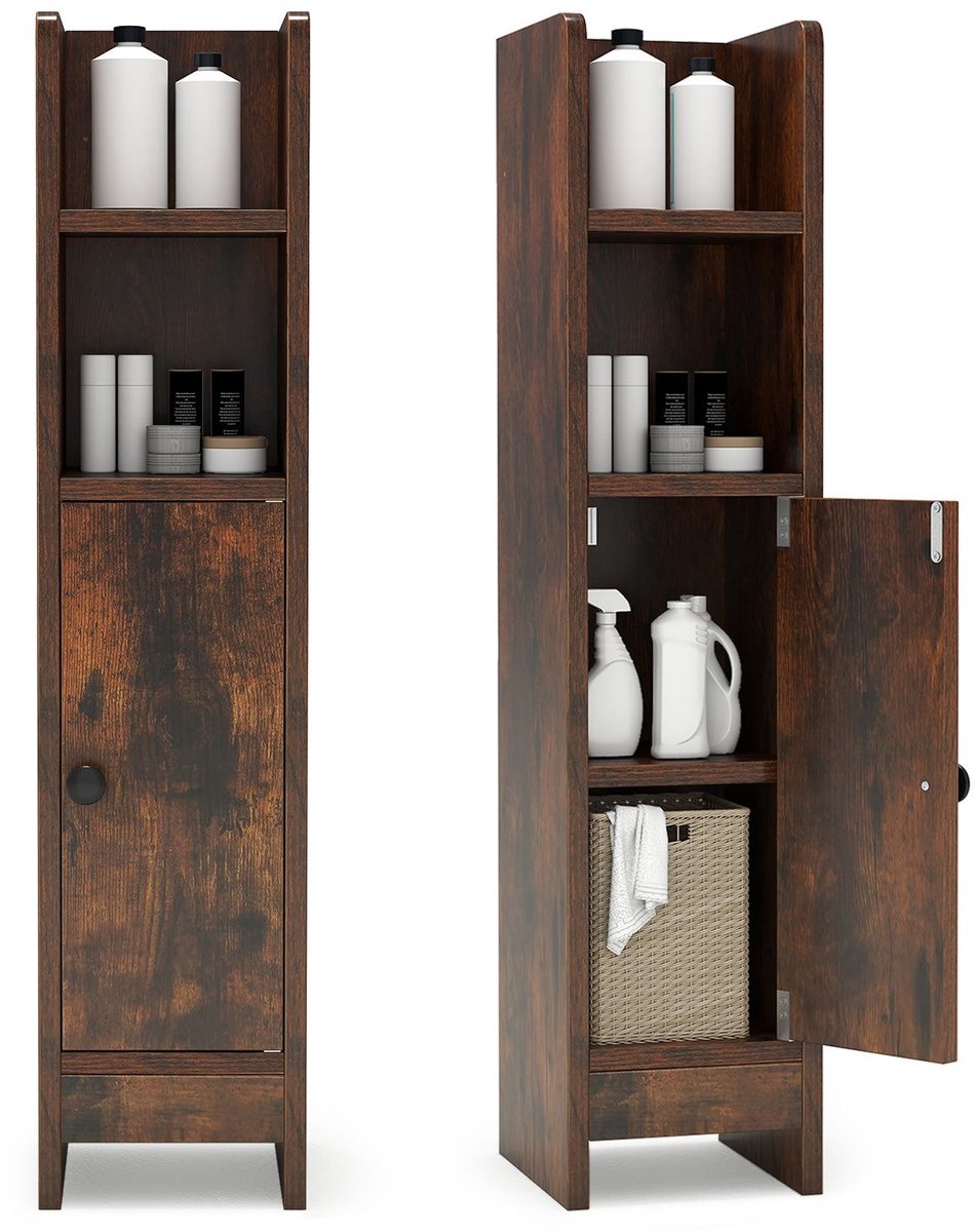 SureDeal® - Badkamerkast - Stucks Smalle Toiletkast - Open Vakken - Afneembare Panken Vint
