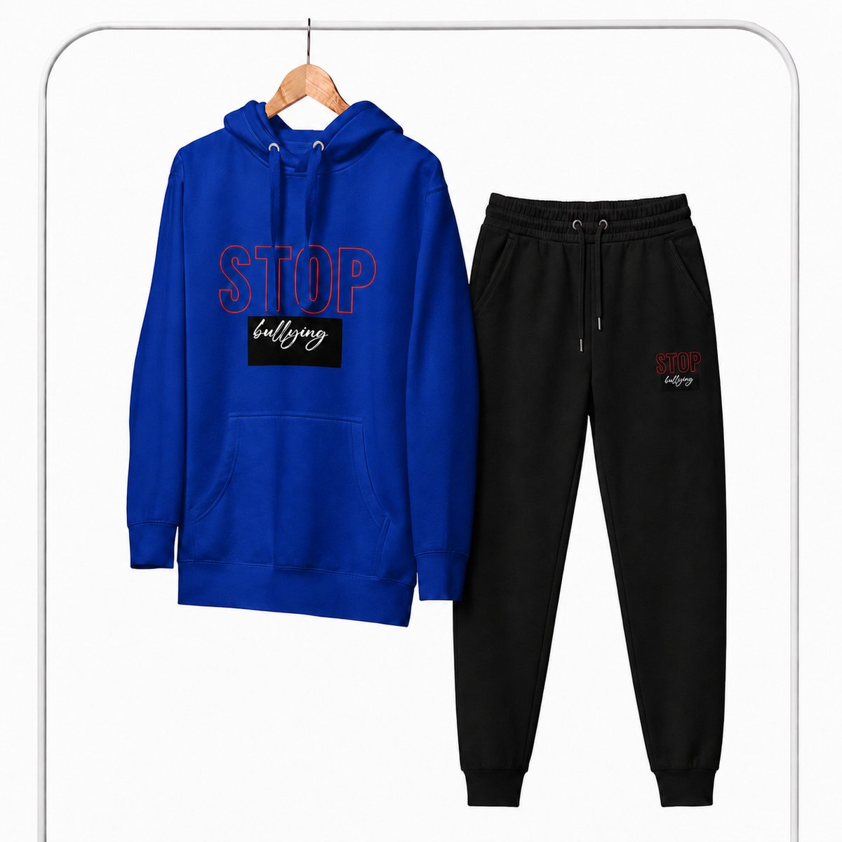 Trainingspak Heren – Hoodie Heren – Sportbroek Heren – STOP BULLYING – Katoen - Blauw - 3XL