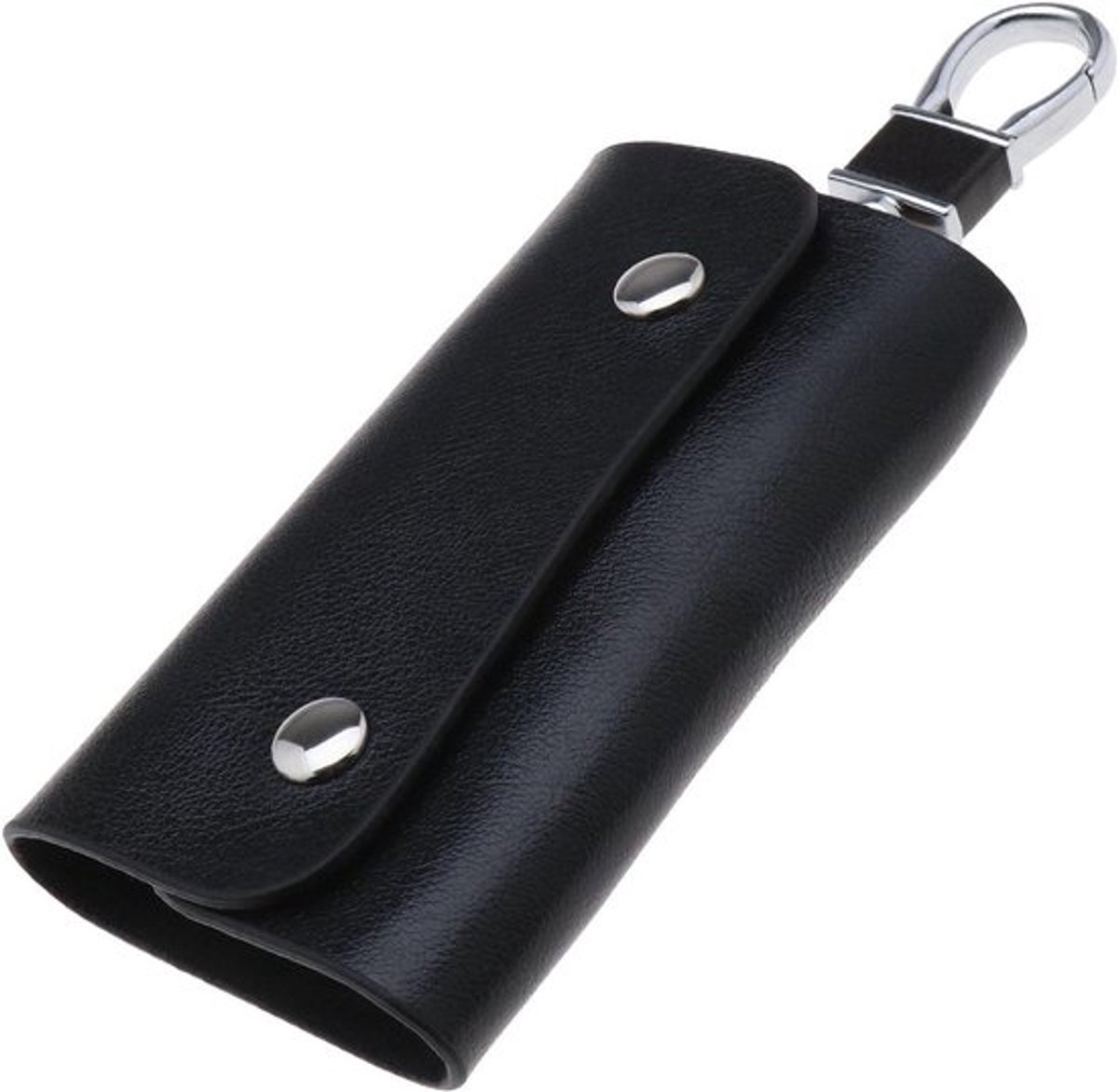 - Sleutel Case Houder - Lederen - Draagbaar - Sleutelhanger - Opbergtas - Sleutel - Geschikt voor Sleutels - Zwart - Organizer met 6 Sleutelhaken - Snap Sluiting - 10.5x5.5 cm