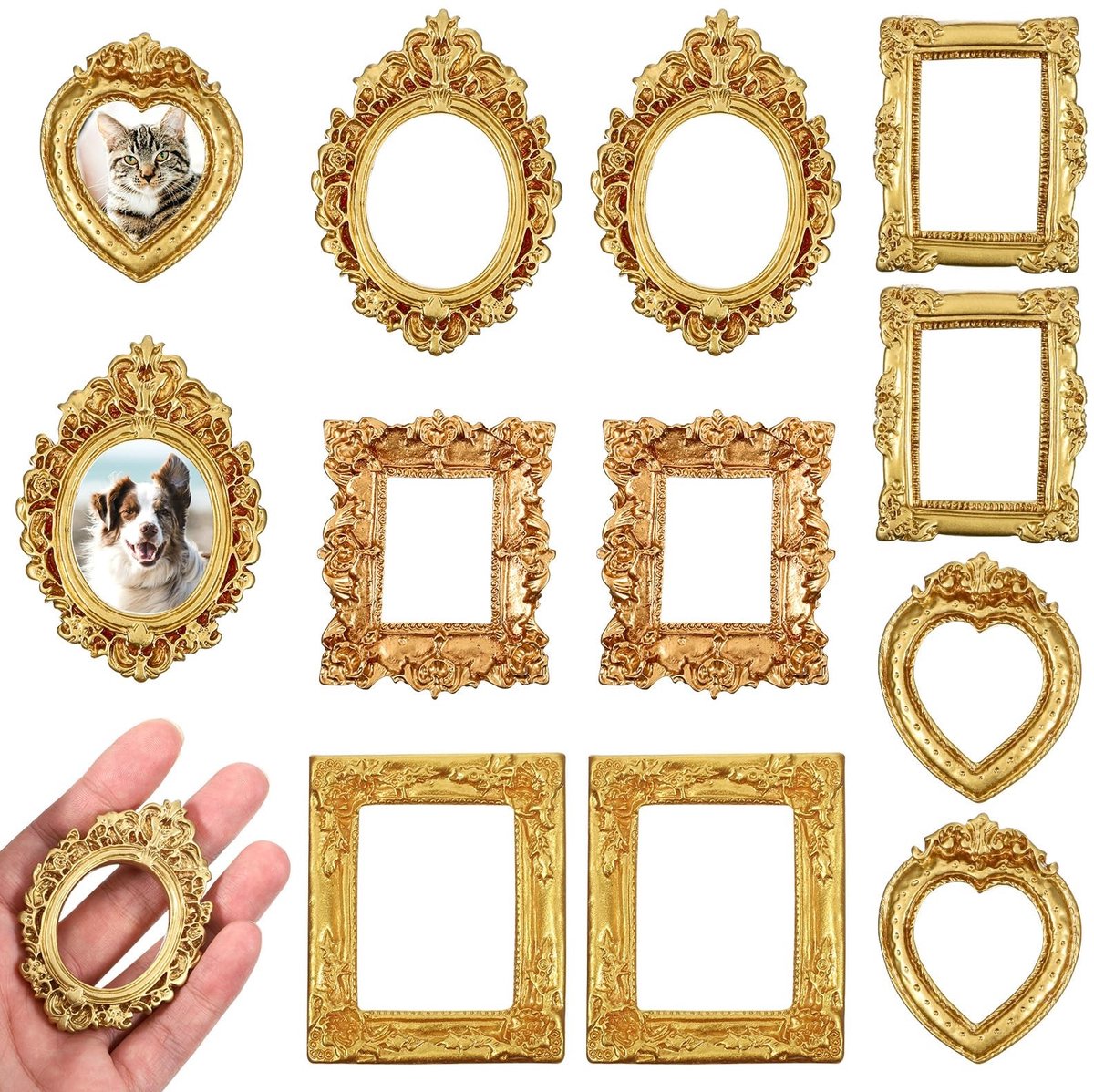 Dailygoods- Mini-Fotolijsten Set van 10 - Vintage - Goudkleurig - Duurzaam Hars - Creatiev