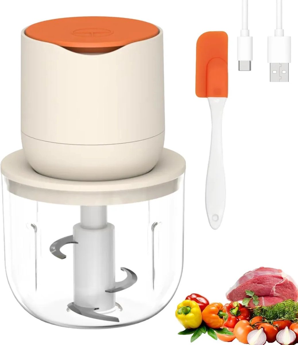 Deze groentesnijder, snoerloze elektrische keukenmachine en miniblender wordt geleverd met een glazen kom van 600 ml en kan worden gebruikt Geschikt voor het verwerken van vlees, groenten, uien, knoflook, fruit en noten.