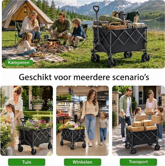 SP® Bolderkar - Opvouwbare Handkar - Festival Trolley Multifunctionele Kar - Zwart - 90cm x 60cm x 50cm van sp — afbeelding 4