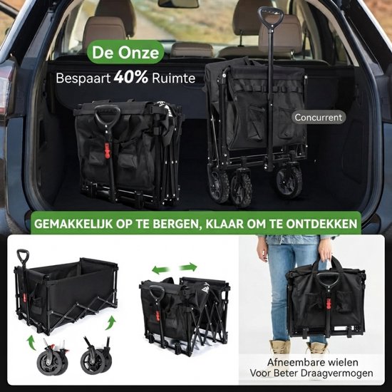 SP® Bolderkar - Vouwhandkar Met Remmen - 150 kg Laadcapaciteit Uiterst Vouwbare Handkar - Zwart - 75cm x 48cm x 62cm van sp — afbeelding 4