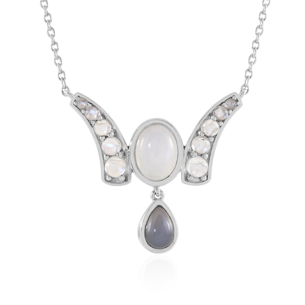 Cavill - Maansteen Ketting - 925 Sterling Zilver Gerhodineerd - 2,43 ct Witte Indiase Maansteen - Ovaal & Druppelvormig Elegant