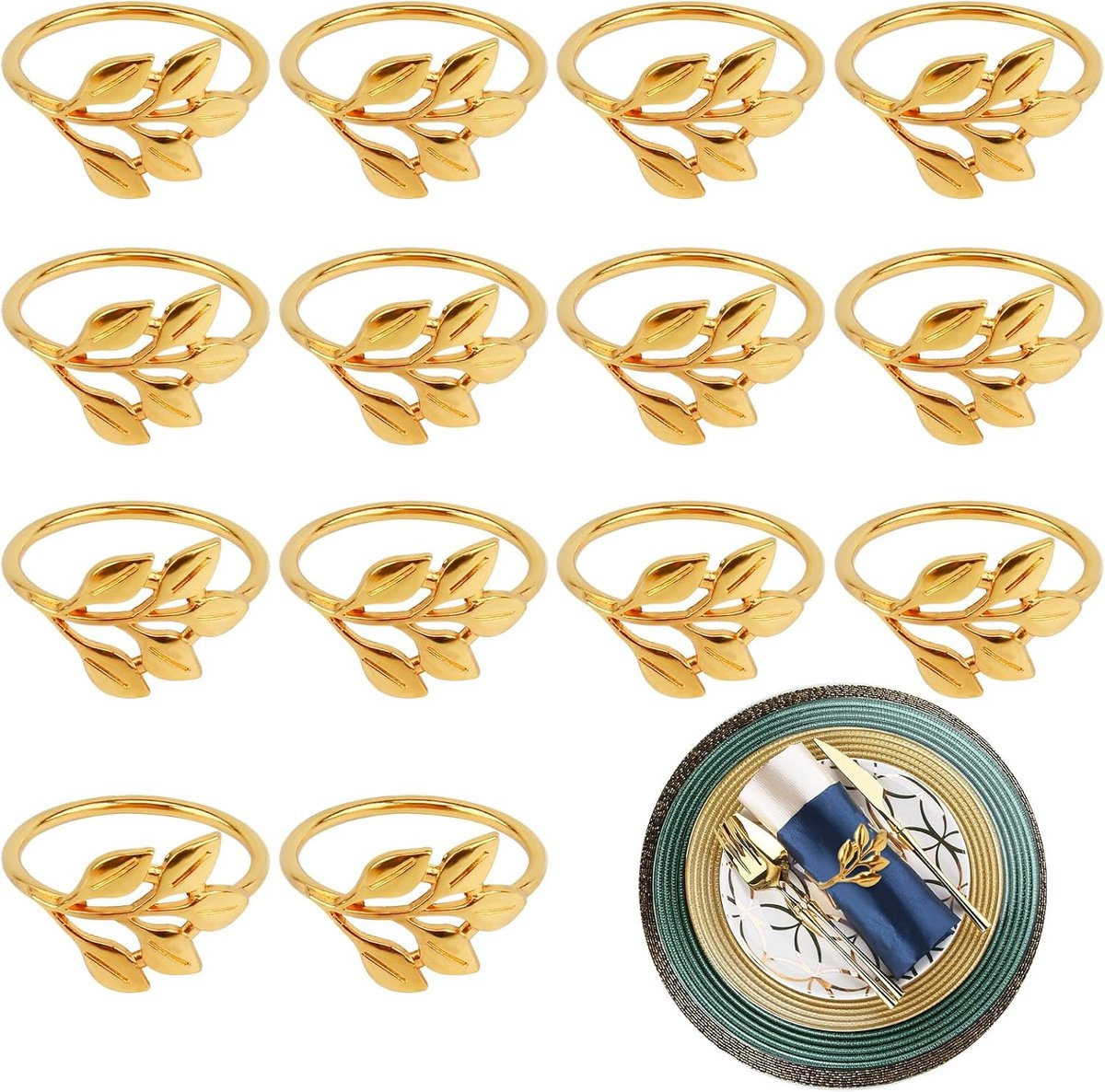 SnelShoppen - 14 Gouden Ronde Servetringen - Elegante Metalen Servet Houders voor Feestelijke Tafel Decoratie - Perfect voor Bruiloften, Verjaardagen